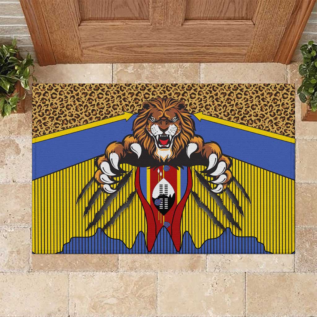 Swaziland Eswatini Rubber Doormat Coat of Arms Lion Elephant Shield Leopard Print Design