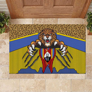 Swaziland Eswatini Rubber Doormat Coat of Arms Lion Elephant Shield Leopard Print Design