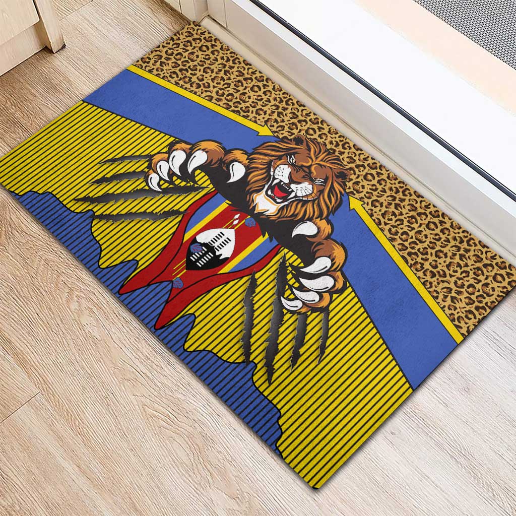 Swaziland Eswatini Rubber Doormat Coat of Arms Lion Elephant Shield Leopard Print Design