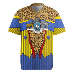 Swaziland Eswatini Rugby Jersey Coat of Arms Lion Elephant Shield Leopard Print Design