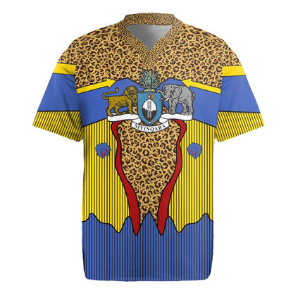 Swaziland Eswatini Rugby Jersey Coat of Arms Lion Elephant Shield Leopard Print Design