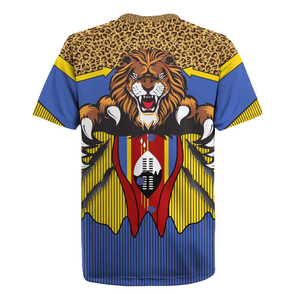 Swaziland Eswatini Rugby Jersey Coat of Arms Lion Elephant Shield Leopard Print Design