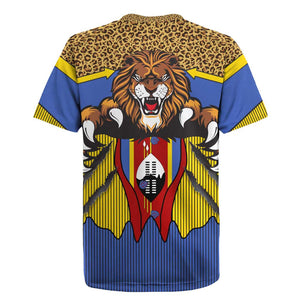 Swaziland Eswatini Rugby Jersey Coat of Arms Lion Elephant Shield Leopard Print Design