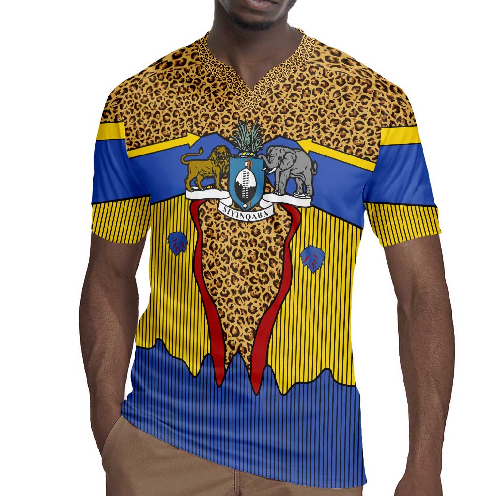 Swaziland Eswatini Rugby Jersey Coat of Arms Lion Elephant Shield Leopard Print Design