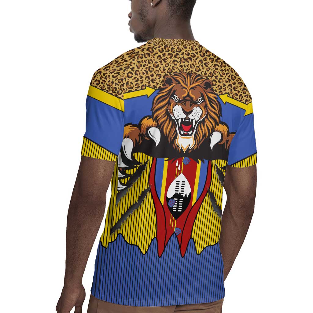 Swaziland Eswatini Rugby Jersey Coat of Arms Lion Elephant Shield Leopard Print Design