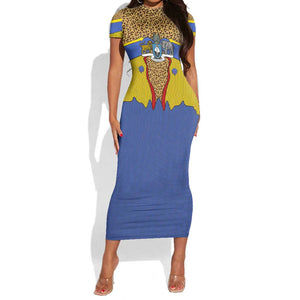 Swaziland Eswatini Short Sleeve Bodycon Dress Coat of Arms Lion Elephant Shield Leopard Print Design TS04