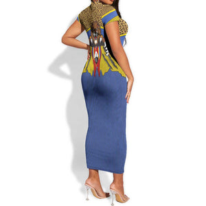 Swaziland Eswatini Short Sleeve Bodycon Dress Coat of Arms Lion Elephant Shield Leopard Print Design TS04