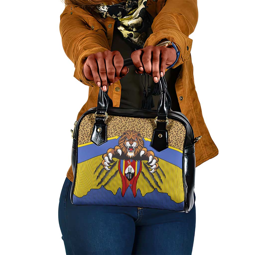 Swaziland Eswatini Shoulder Handbag Coat of Arms Lion Elephant Shield Leopard Print Design
