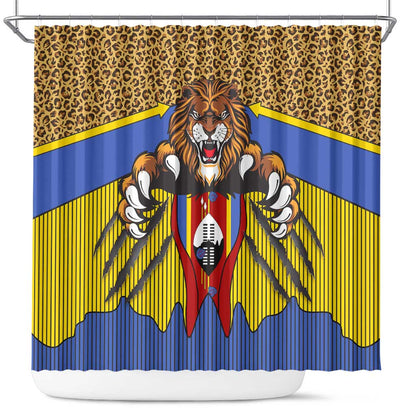 Swaziland Eswatini Shower Curtain Coat of Arms Lion Elephant Shield Leopard Print Design