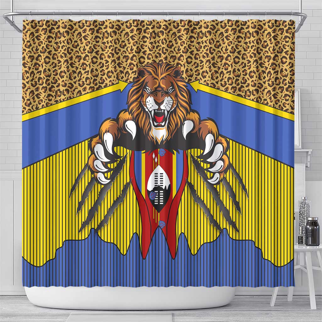 Swaziland Eswatini Shower Curtain Coat of Arms Lion Elephant Shield Leopard Print Design