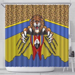 Swaziland Eswatini Shower Curtain Coat of Arms Lion Elephant Shield Leopard Print Design