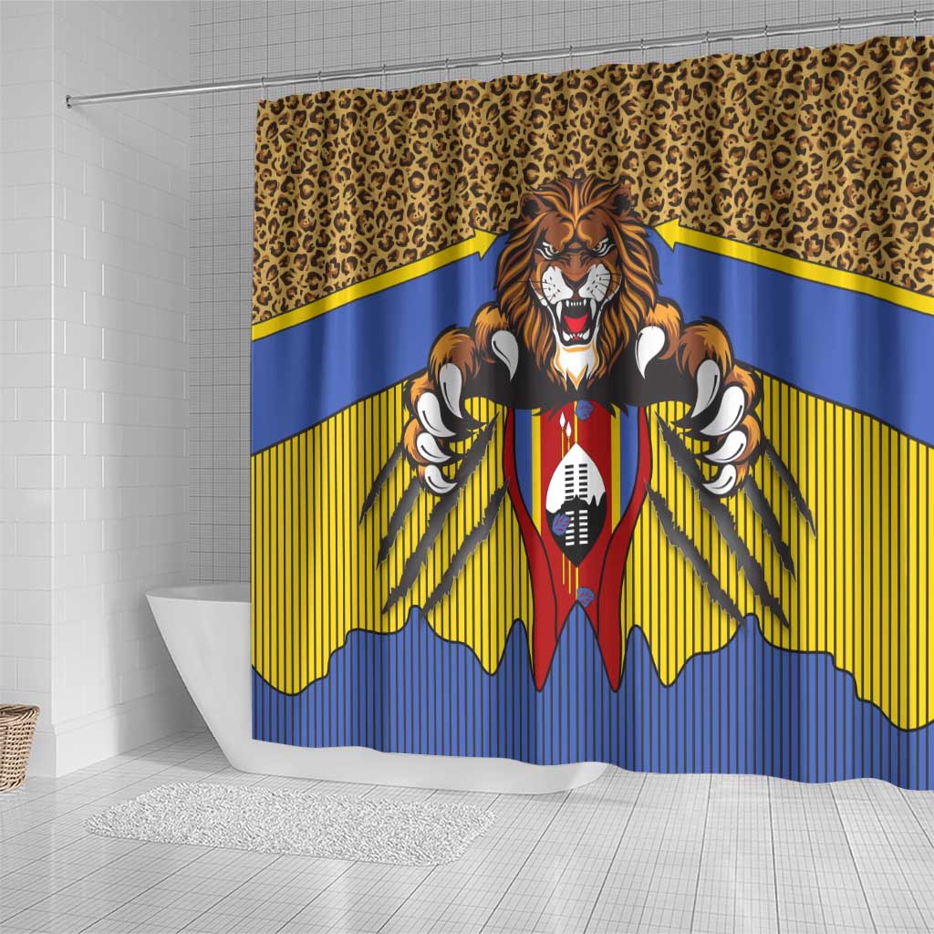 Swaziland Eswatini Shower Curtain Coat of Arms Lion Elephant Shield Leopard Print Design