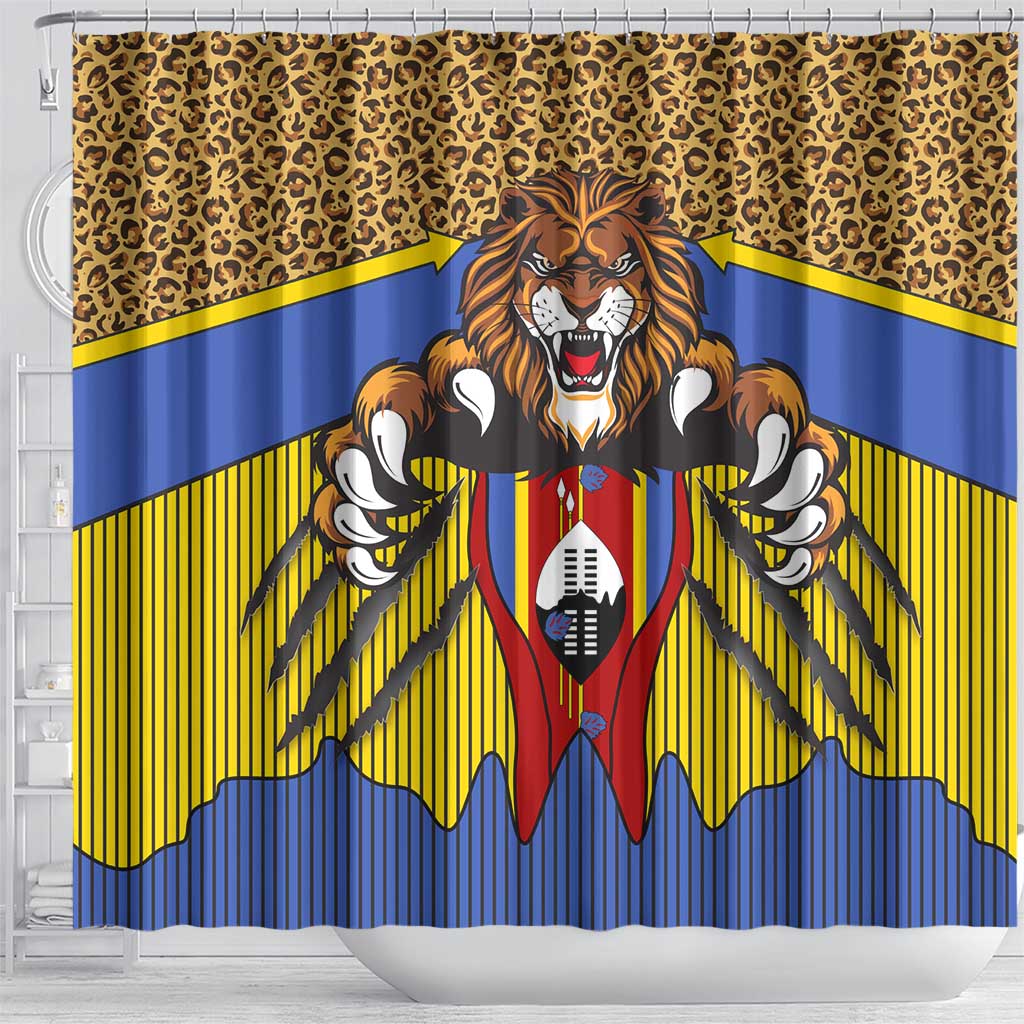 Swaziland Eswatini Shower Curtain Coat of Arms Lion Elephant Shield Leopard Print Design