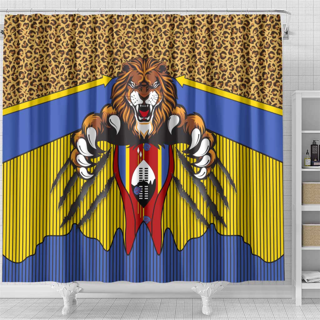 Swaziland Eswatini Shower Curtain Coat of Arms Lion Elephant Shield Leopard Print Design