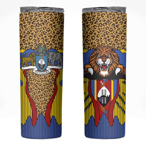Swaziland Eswatini Skinny Tumbler Coat of Arms Lion Elephant Shield Leopard Print Design