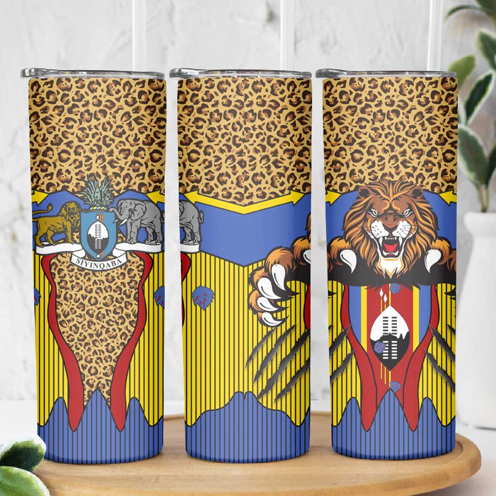 Swaziland Eswatini Skinny Tumbler Coat of Arms Lion Elephant Shield Leopard Print Design