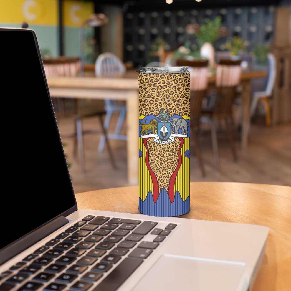 Swaziland Eswatini Skinny Tumbler Coat of Arms Lion Elephant Shield Leopard Print Design