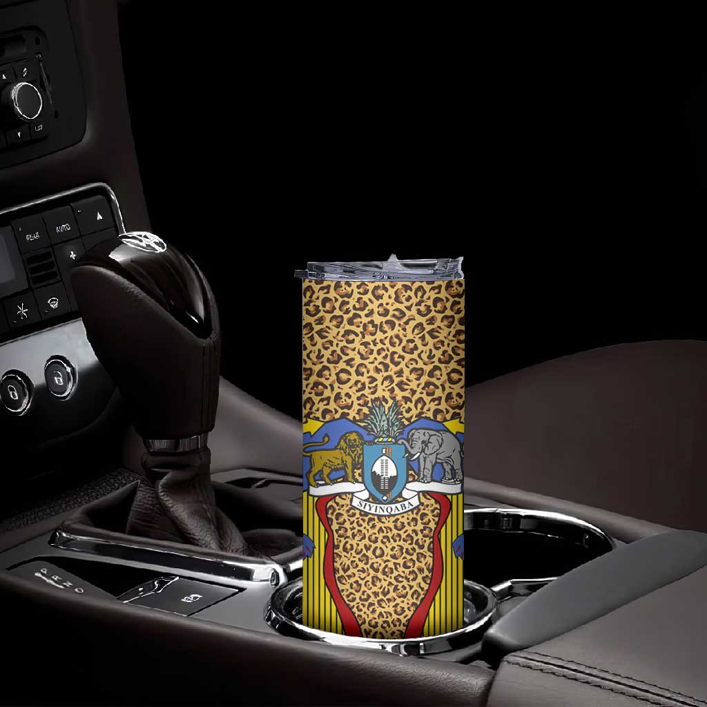 Swaziland Eswatini Skinny Tumbler Coat of Arms Lion Elephant Shield Leopard Print Design