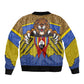 Swaziland Eswatini Sleeve Zip Bomber Jacket Coat of Arms Lion Elephant Shield Leopard Print Design