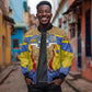 Swaziland Eswatini Sleeve Zip Bomber Jacket Coat of Arms Lion Elephant Shield Leopard Print Design