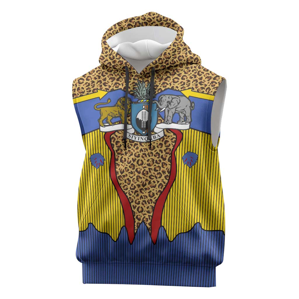 Swaziland Eswatini Sleeveless Hoodie Coat of Arms Lion Elephant Shield Leopard Print Design - African Pride
