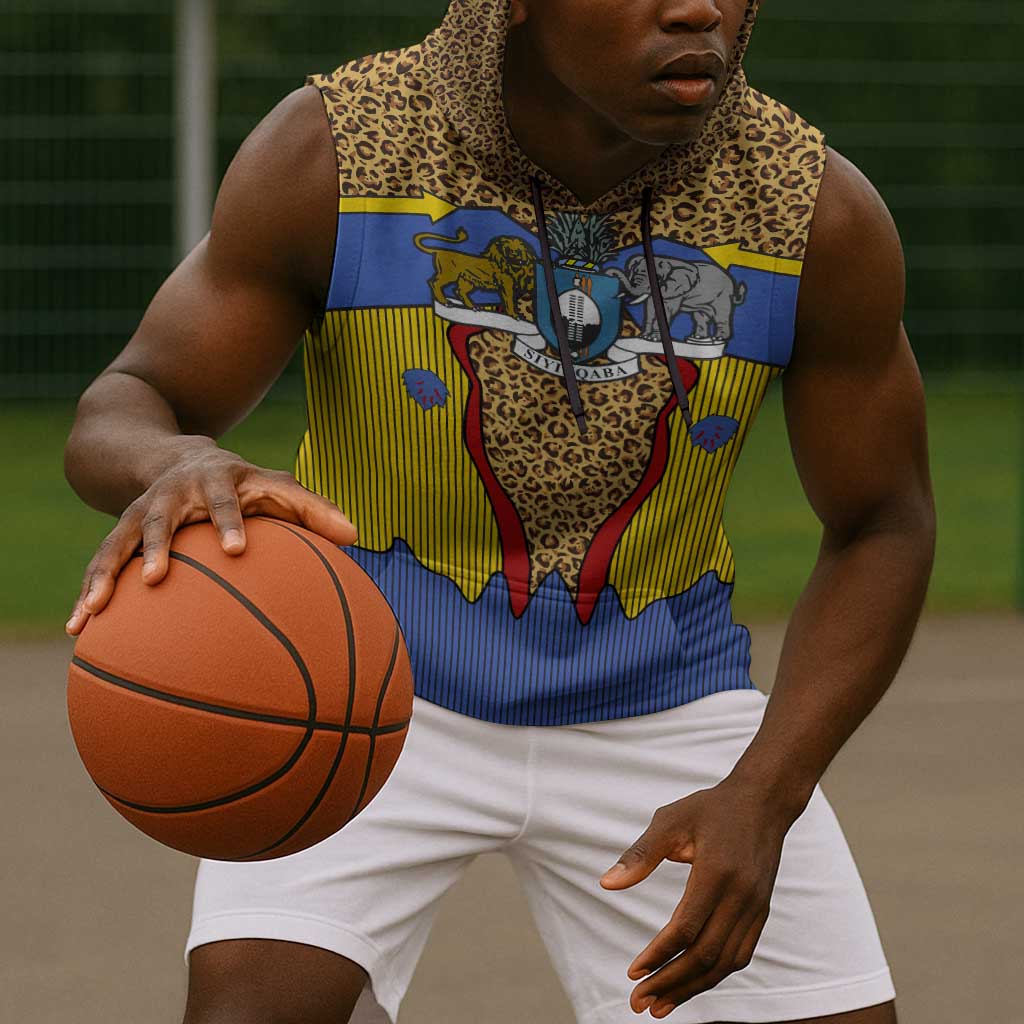 Swaziland Eswatini Sleeveless Hoodie Coat of Arms Lion Elephant Shield Leopard Print Design - African Pride