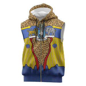 Swaziland Eswatini Sleeveless Zip Hoodie Coat of Arms Lion Elephant Shield Leopard Print Design - African Pride