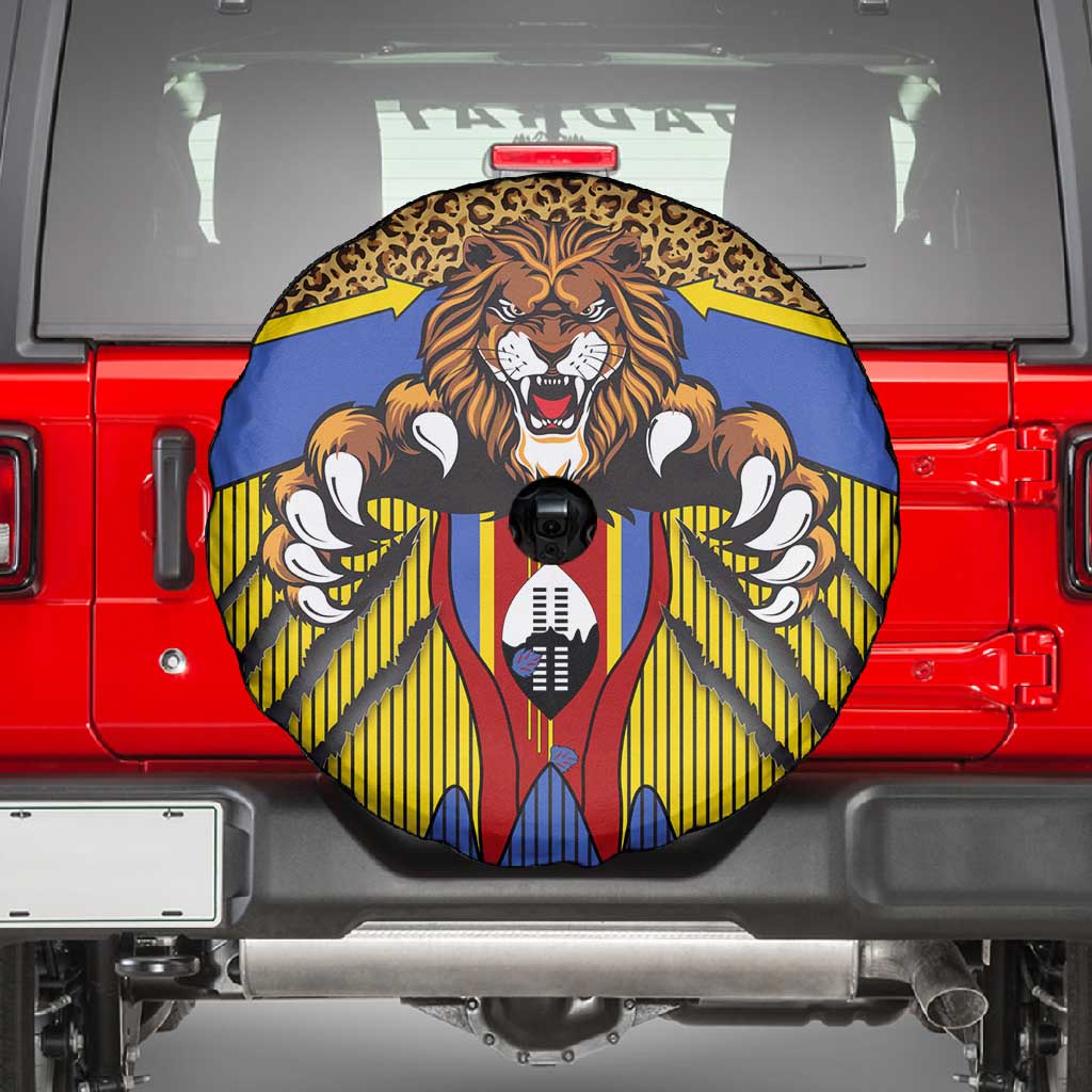 Swaziland Eswatini Spare Tire Cover Coat of Arms Lion Elephant Shield Leopard Print Design