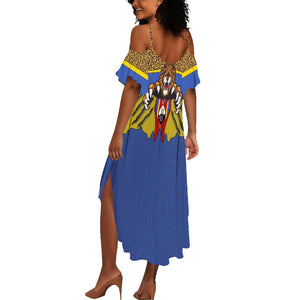 Swaziland Eswatini Summer Maxi Dress Coat of Arms Lion Elephant Shield Leopard Print Design