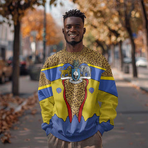 Swaziland Eswatini Sweatshirt Coat of Arms Lion Elephant Shield Leopard Print Design