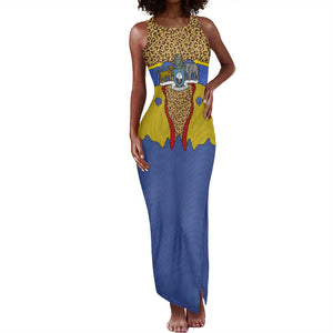 Swaziland Eswatini Tank Maxi Dress Coat of Arms Lion Elephant Shield Leopard Print Design