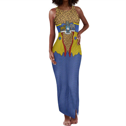 Swaziland Eswatini Tank Maxi Dress Coat of Arms Lion Elephant Shield Leopard Print Design