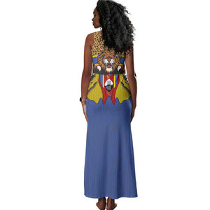 Swaziland Eswatini Tank Maxi Dress Coat of Arms Lion Elephant Shield Leopard Print Design