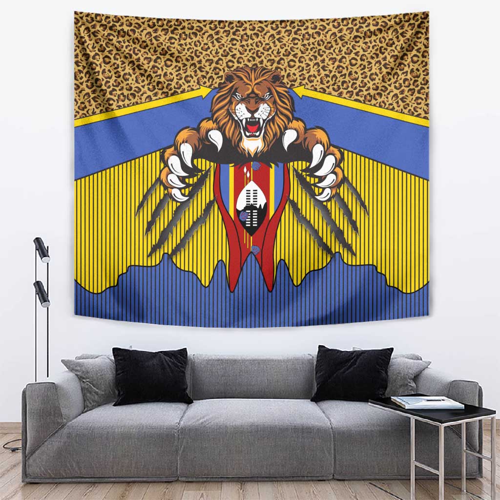 Swaziland Eswatini Tapestry Coat of Arms Lion Elephant Shield Leopard Print Design