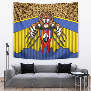 Swaziland Eswatini Tapestry Coat of Arms Lion Elephant Shield Leopard Print Design