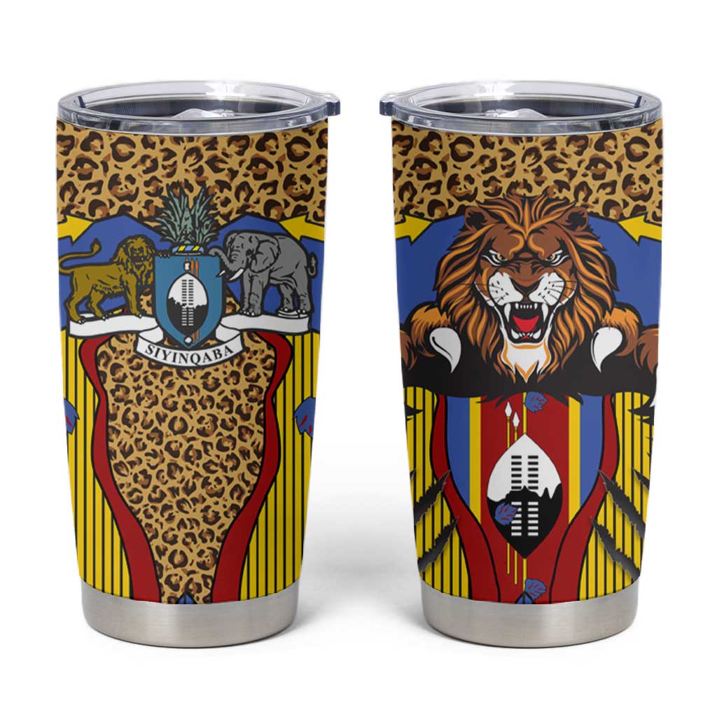 Swaziland Eswatini Tumbler Cup Coat of Arms Lion Elephant Shield Leopard Print Design