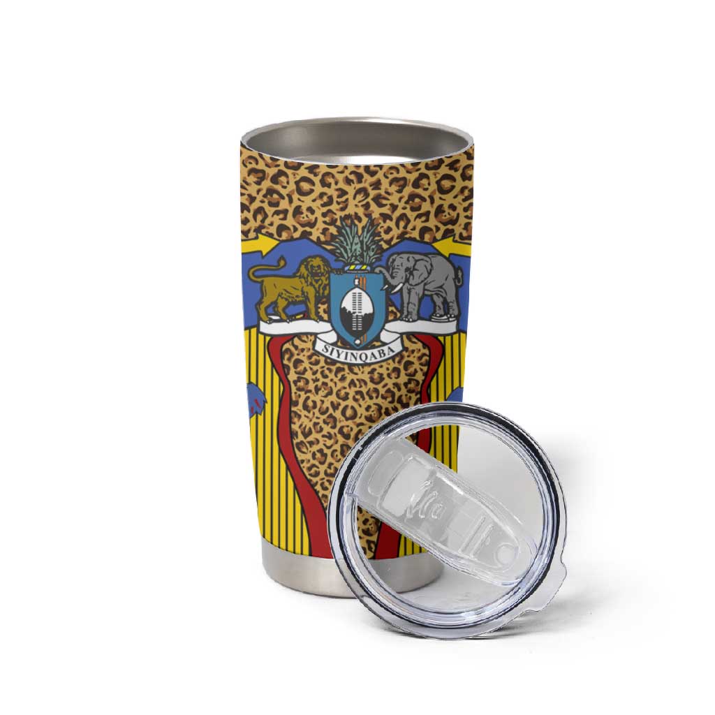 Swaziland Eswatini Tumbler Cup Coat of Arms Lion Elephant Shield Leopard Print Design