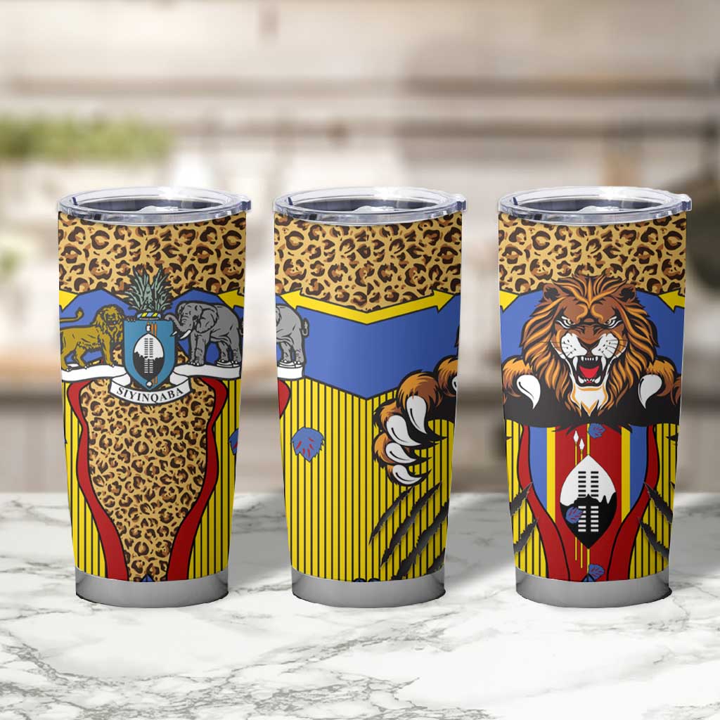Swaziland Eswatini Tumbler Cup Coat of Arms Lion Elephant Shield Leopard Print Design