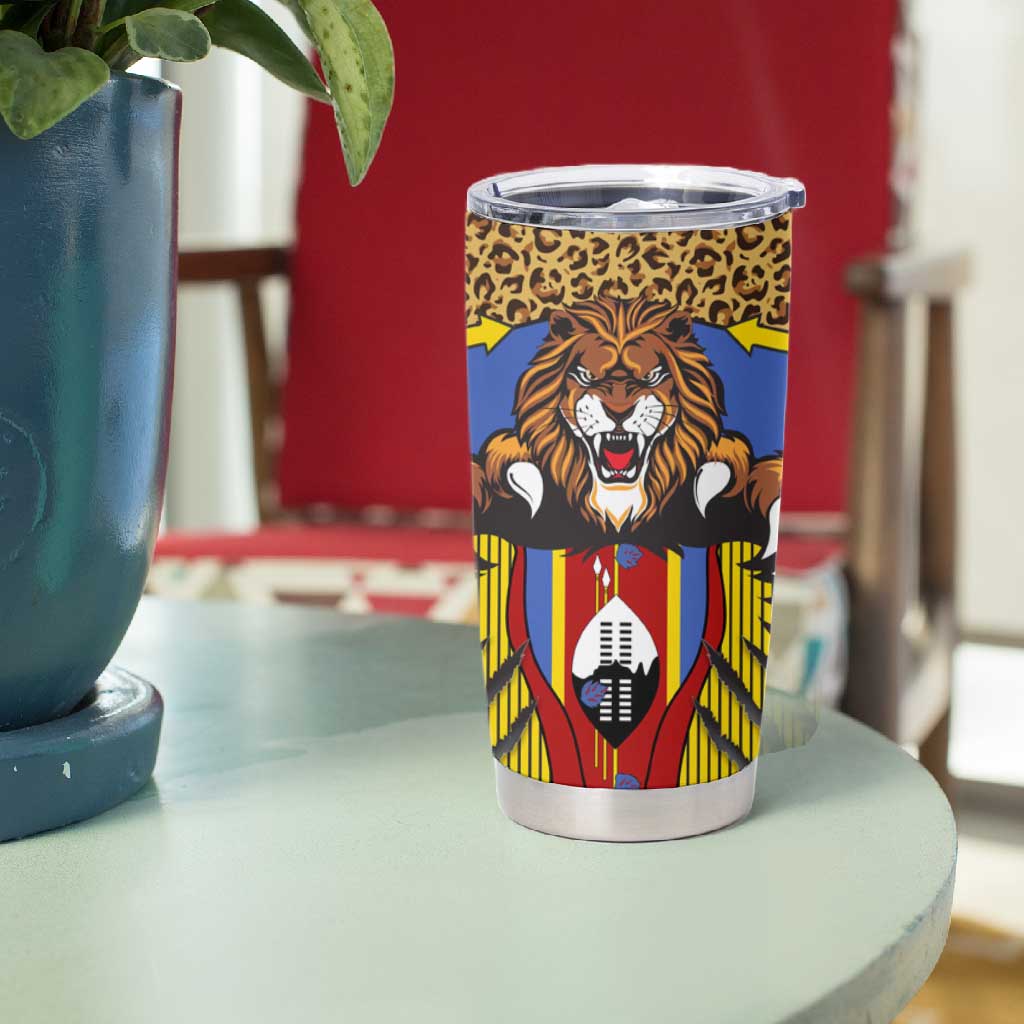 Swaziland Eswatini Tumbler Cup Coat of Arms Lion Elephant Shield Leopard Print Design
