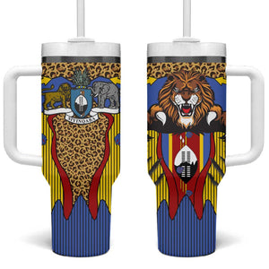 Swaziland Eswatini Tumbler With Handle Coat of Arms Lion Elephant Shield Leopard Print Design