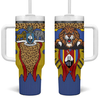 Swaziland Eswatini Tumbler With Handle Coat of Arms Lion Elephant Shield Leopard Print Design