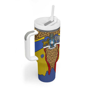 Swaziland Eswatini Tumbler With Handle Coat of Arms Lion Elephant Shield Leopard Print Design
