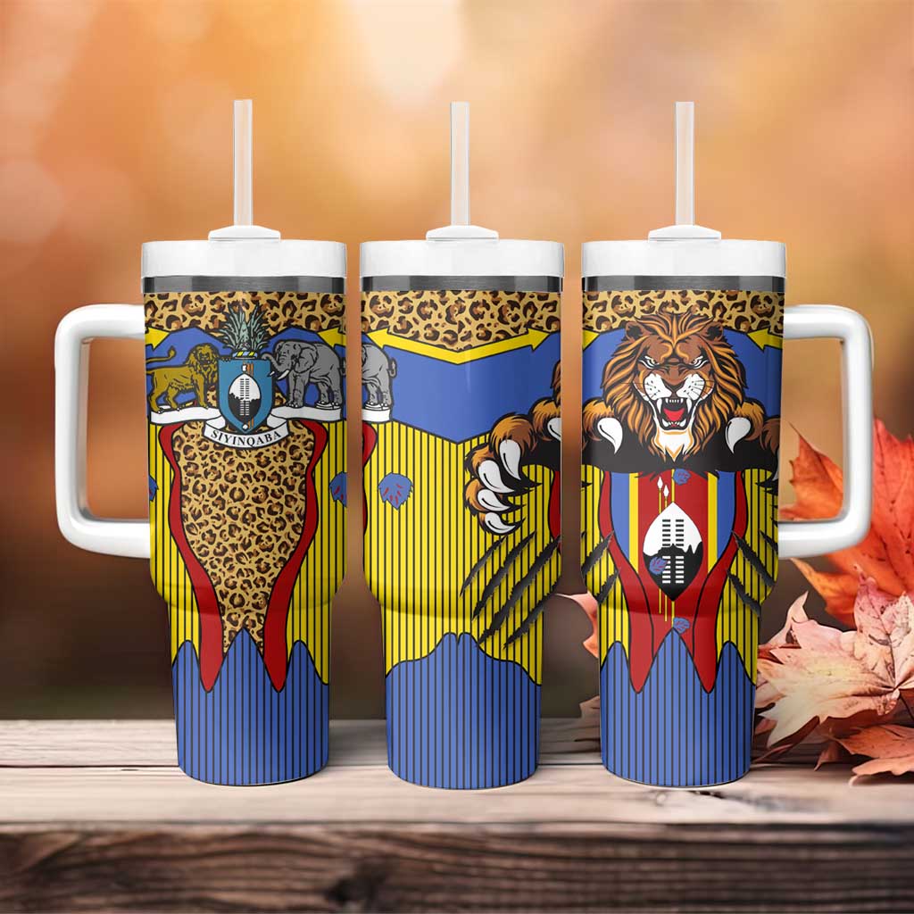 Swaziland Eswatini Tumbler With Handle Coat of Arms Lion Elephant Shield Leopard Print Design