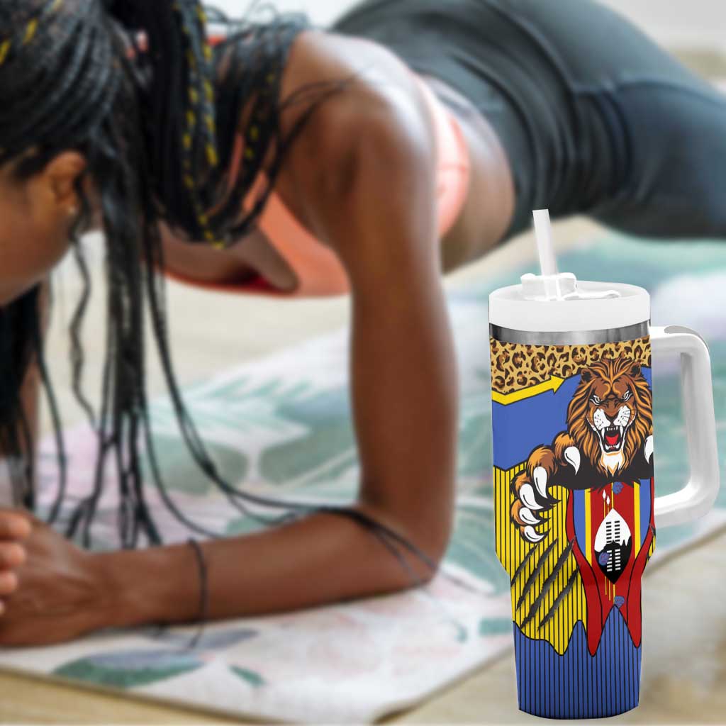 Swaziland Eswatini Tumbler With Handle Coat of Arms Lion Elephant Shield Leopard Print Design
