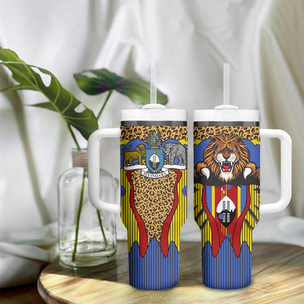 Swaziland Eswatini Tumbler With Handle Coat of Arms Lion Elephant Shield Leopard Print Design