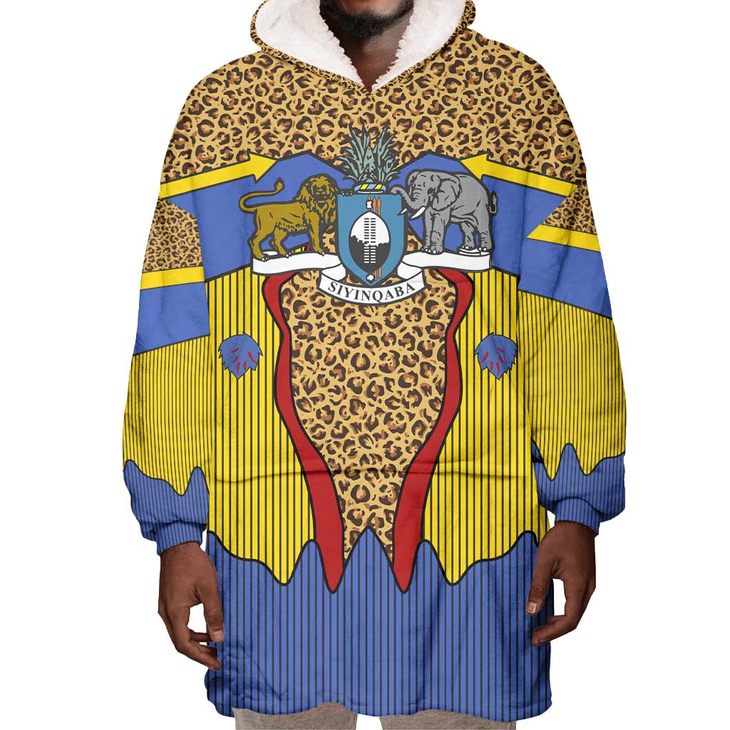 Swaziland Eswatini Wearable Blanket Hoodie Coat of Arms Lion Elephant Shield Leopard Print Design