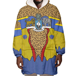 Swaziland Eswatini Wearable Blanket Hoodie Coat of Arms Lion Elephant Shield Leopard Print Design