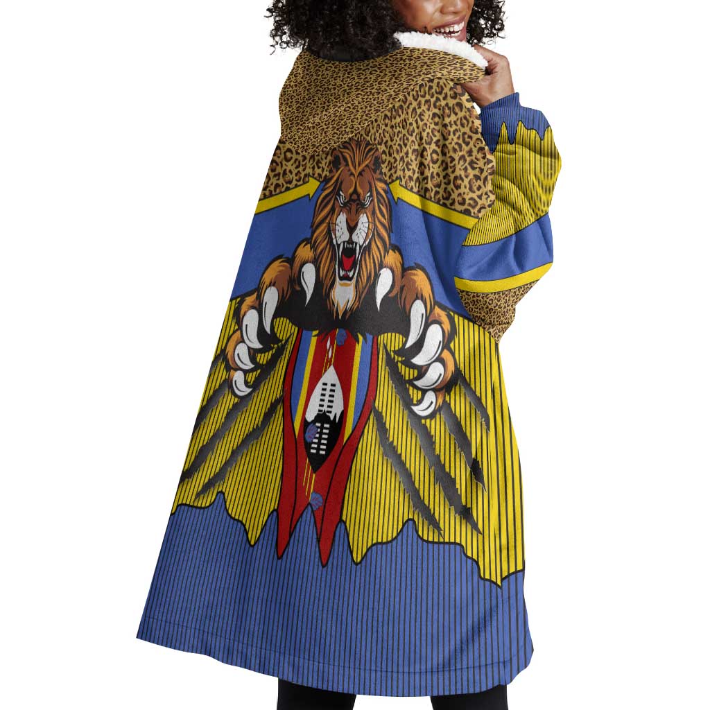 Swaziland Eswatini Wearable Blanket Hoodie Coat of Arms Lion Elephant Shield Leopard Print Design