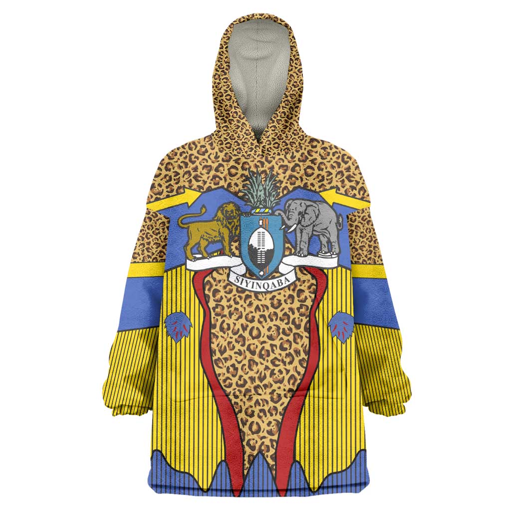 Swaziland Eswatini Wearable Blanket Hoodie Coat of Arms Lion Elephant Shield Leopard Print Design
