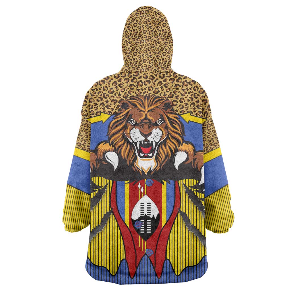 Swaziland Eswatini Wearable Blanket Hoodie Coat of Arms Lion Elephant Shield Leopard Print Design